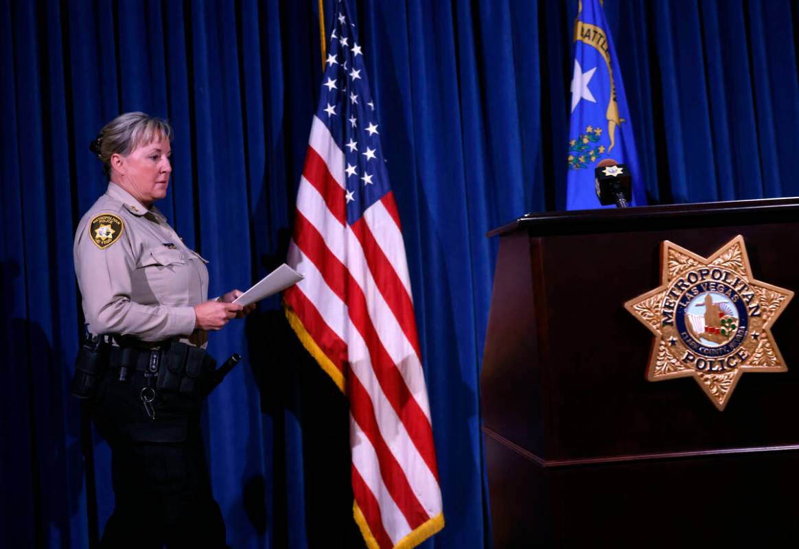 Metropolitan Police Department Assistant Sheriff Jamie Prosser walks to the podium to brief mem ...