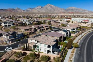 An aerial view of homes at Sarasota in The Paseos of Summerlin, on Thursday, Feb. 6, 2025. (Biz ...