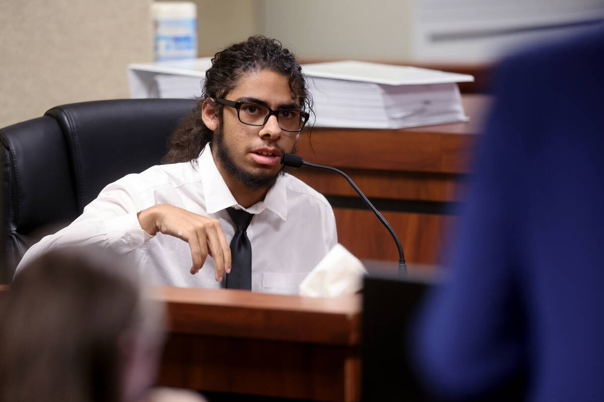 Eric Echevarria Jr. testifies on the witness stand during the wrongful death civil trial agains ...
