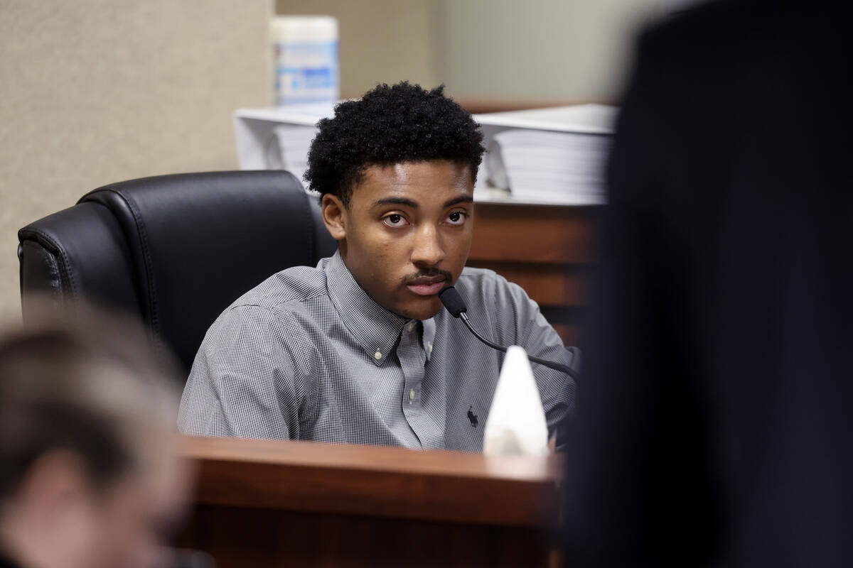 Former UNLV basketball recruit Zaon Collins testifies on the witness stand in Clark County Dist ...