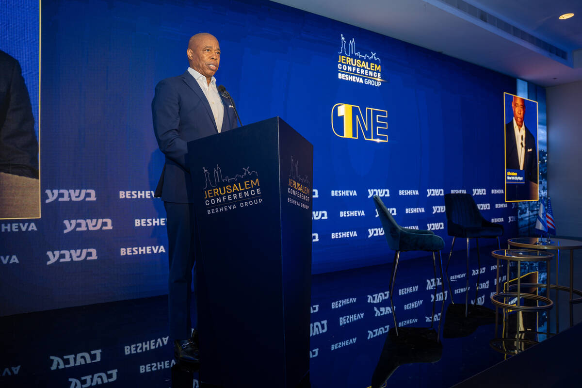 New York City Mayor Eric Adams delivers remarks at the Jerusalem Conference hosted by Arutz She ...