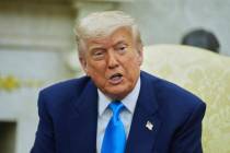 President Donald Trump speaks in the Oval Office of the White House, Wednesday, May 21, 2025, i ...