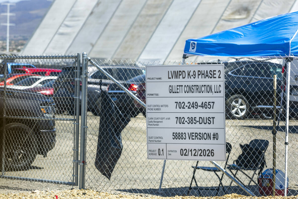 Construction continues on a hangar-like building being constructed near the South Point Wednesd ...