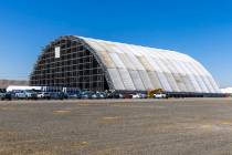 Construction continues on a hangar-like building being constructed near the South Point Wednesd ...