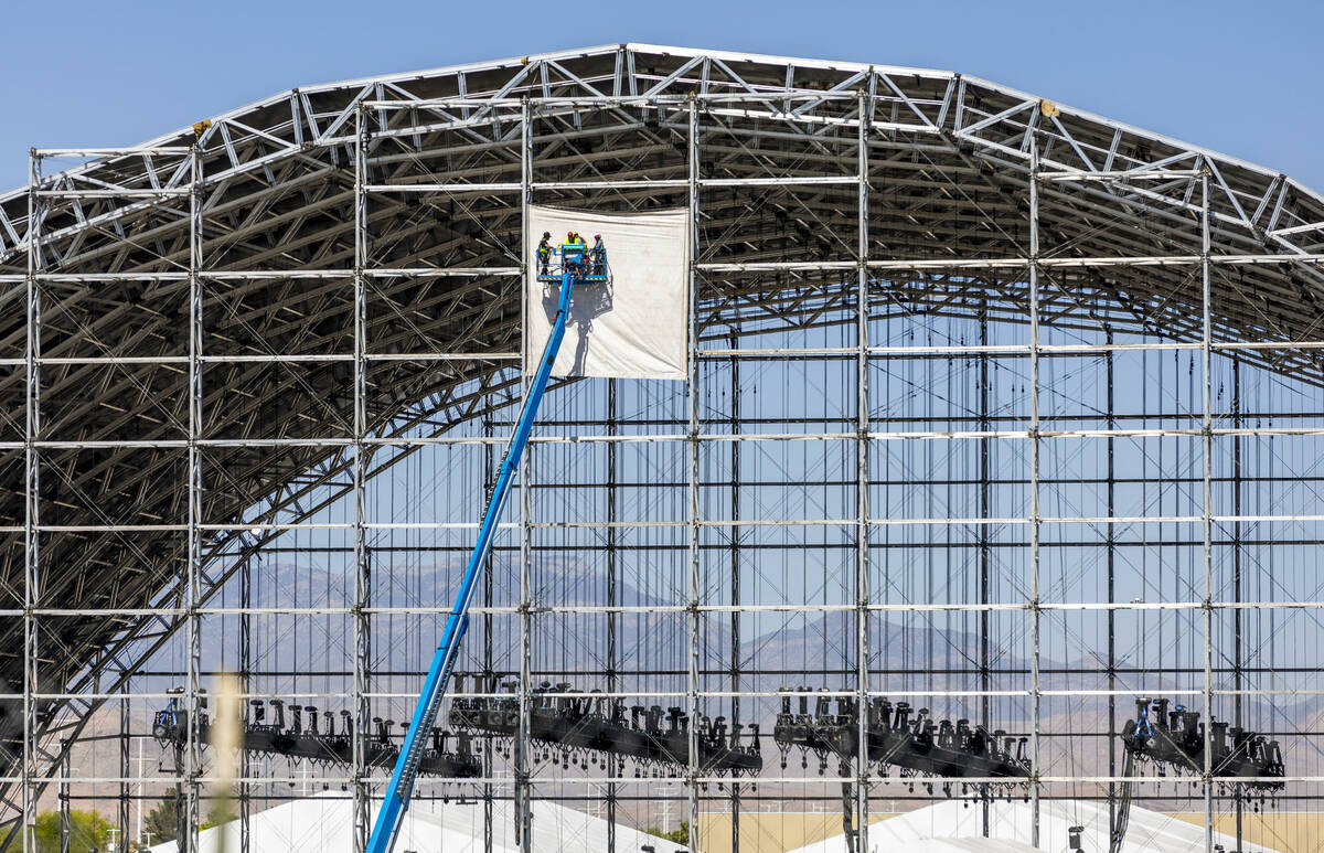 Construction continues on a hangar-like building being constructed near the South Point Wednesd ...