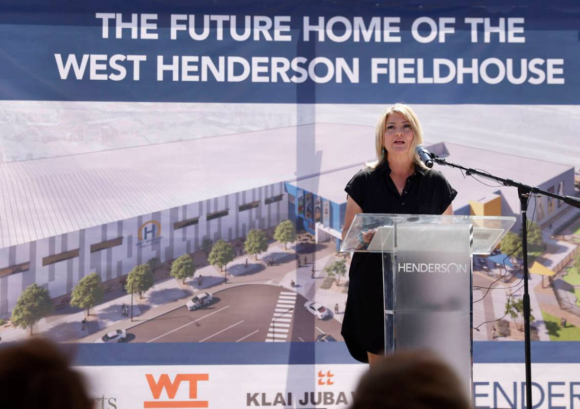 Henderson Mayor Michelle Romero speaks before a groundbreaking ceremony for the future of West ...