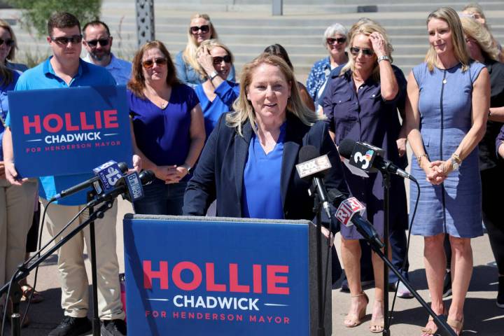 Former Henderson Police Chief Hollie Chadwick announces her campaign for mayor of Henderson dur ...