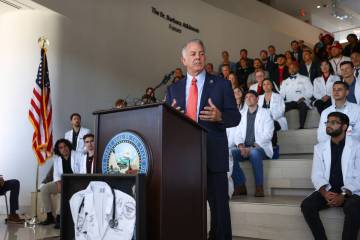 Gov. Joe Lombardo talks about the Nevada Healthcare Access Act at UNLV's Kirk Kerkorian School ...