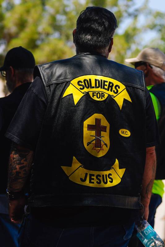 A motorcyclist listens to speeches during a special forces ceremony in honor of Memorial Day we ...