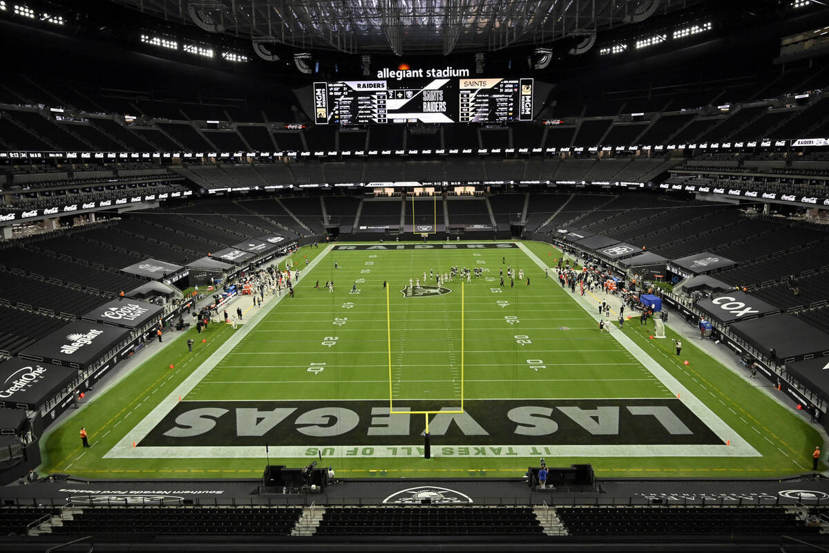 FILE- In this Sept. 21, 2020, file photo, the Las Vegas Raiders play against the New Orleans Sa ...