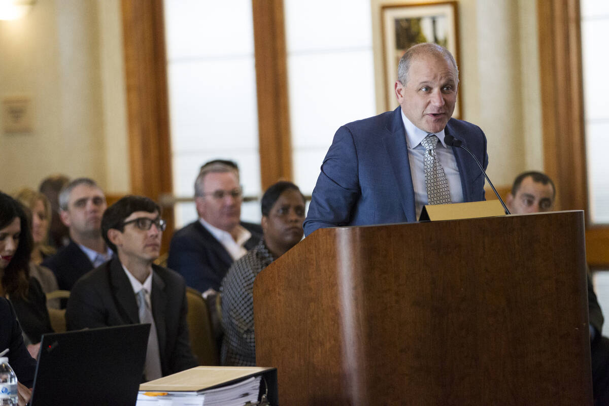 Oakland Raiders President Marc Badain during a Las Vegas Stadium Authority meeting at UNLV in L ...