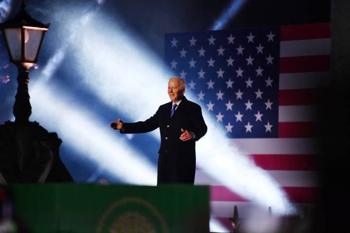 Joe Biden addresses a crowd of thousands on April 14, 2023, in Ballina, Ireland. (Charles McQui ...