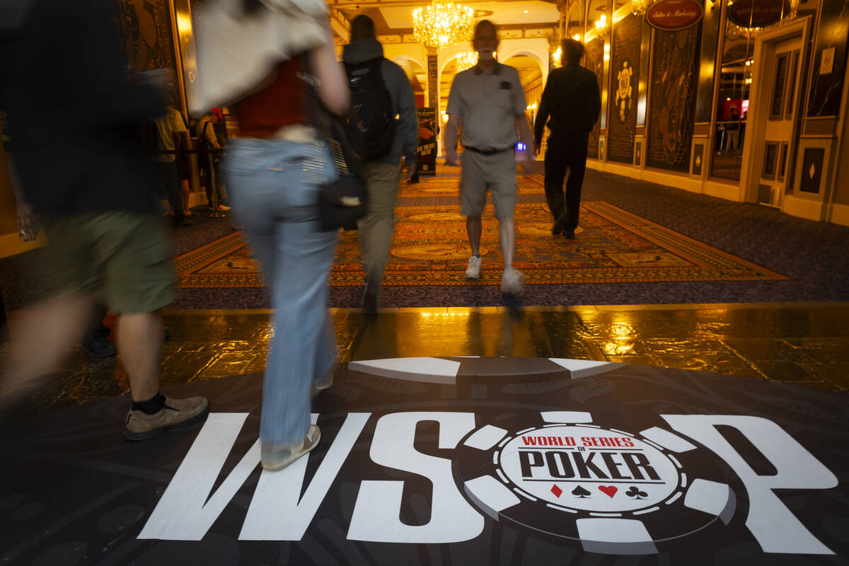 People come and go during the first day of the World Series of Poker on Tuesday, May 27, 2025, ...