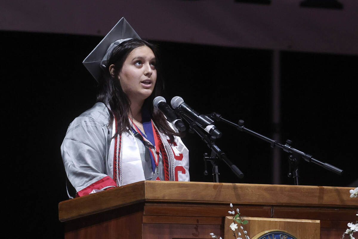 Arbor View High School Student Body President Adrianna Ornelas speaks during graduation at the ...