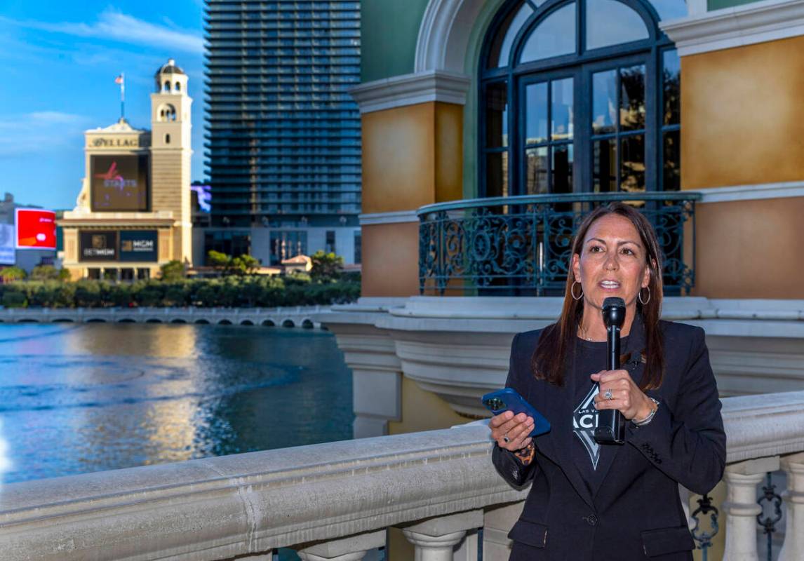 Molly Wurdack-Folt, BetMGM Director of Team & League Partnerships, speaks during the launch ...