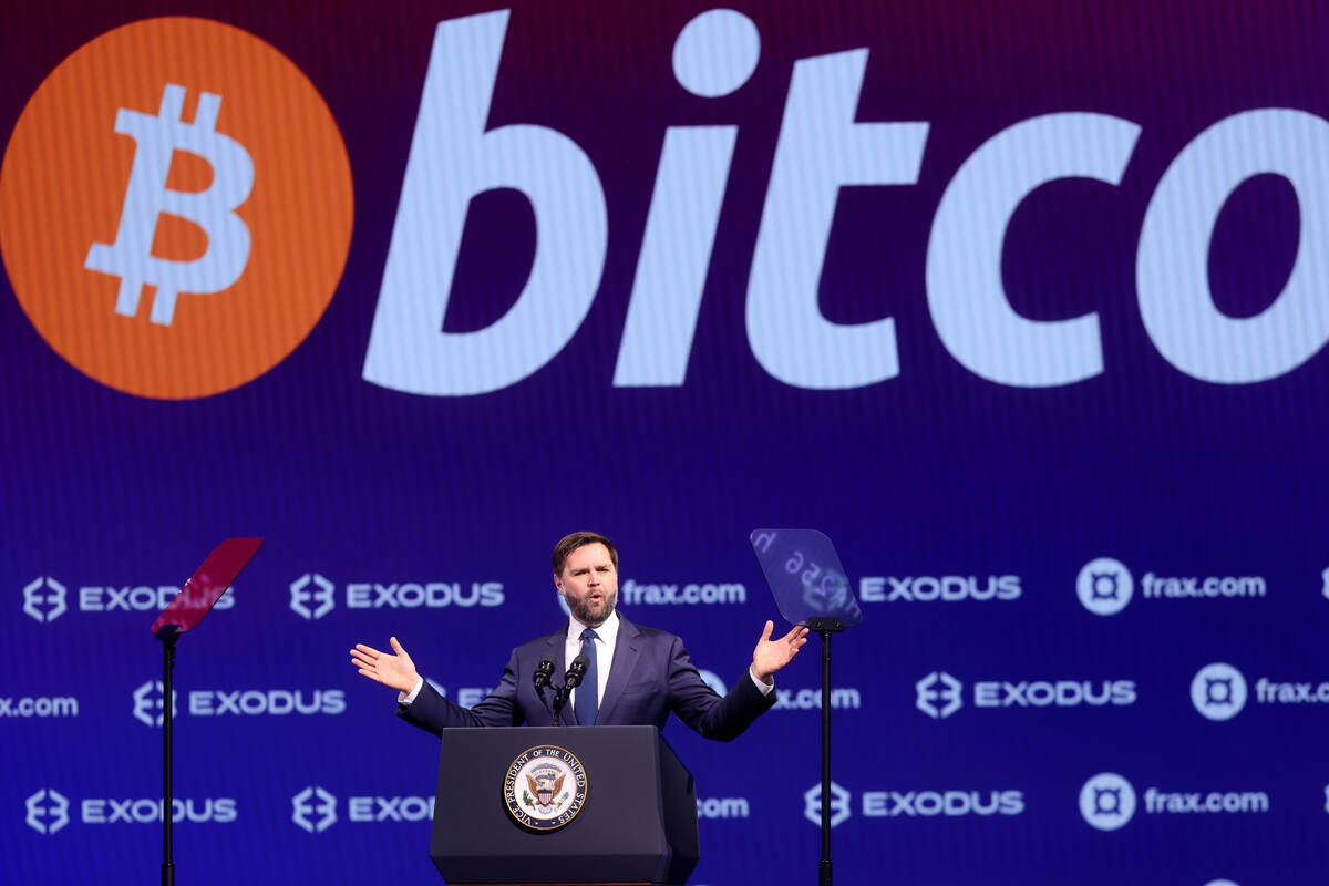 Vice President JD Vance speaks at the Bitcoin 2025 Conference at Venetian Expo in Las Vegas Wed ...