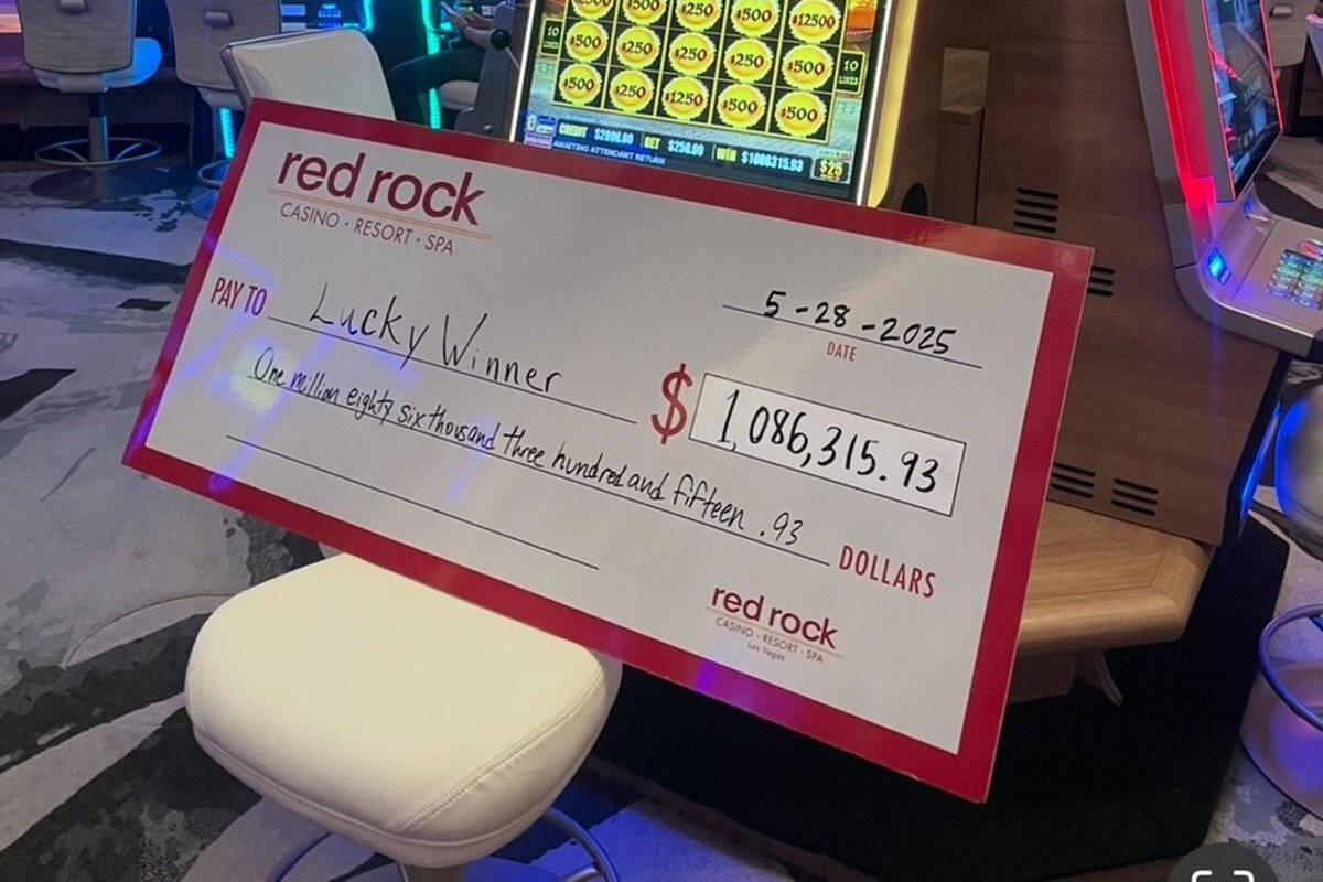 A slots player won $1,086,315.93 on a $250 bet Wednesday, May 28, 2025, at Red Rock Resort in L ...