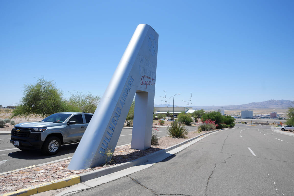 A sign marks the gateway to the Laughlin-Bullhead International Airport Thursday, May 11, 2023, ...