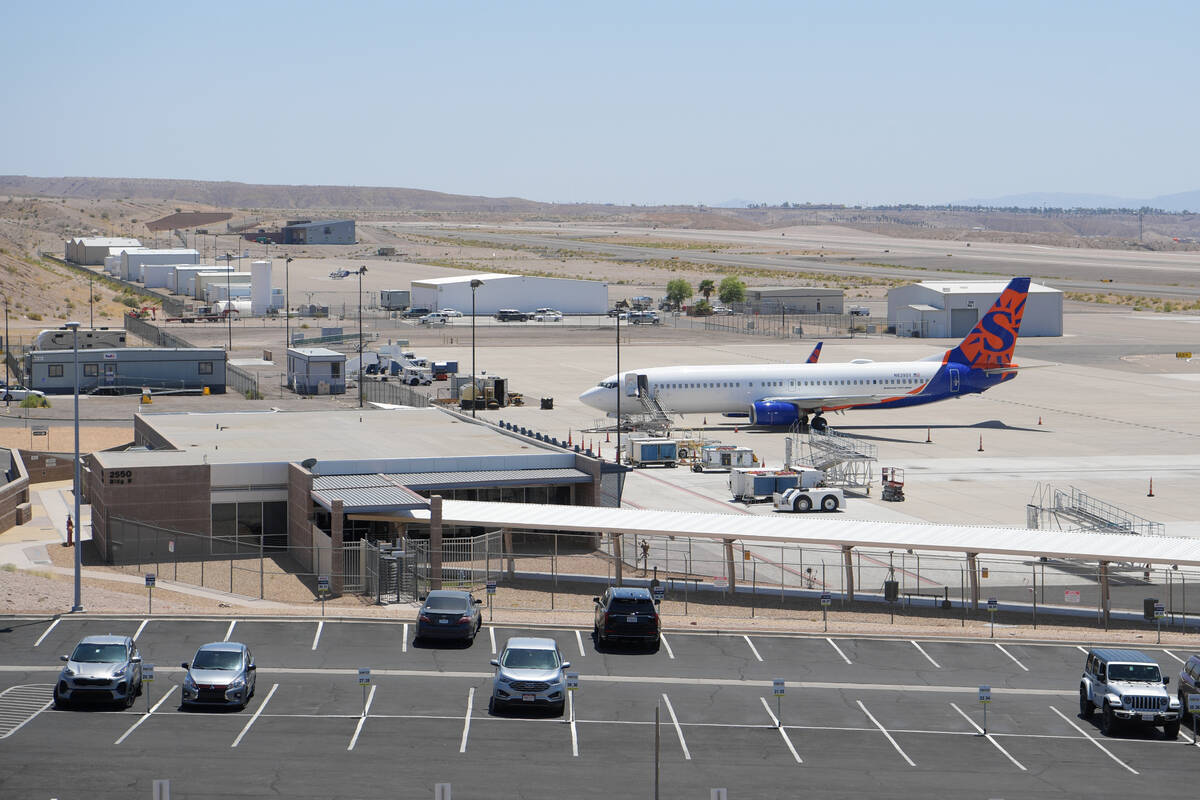 A Sun Country Airlines jet is seen at the Laughlin-Bullhead International Airport Thursday, May ...
