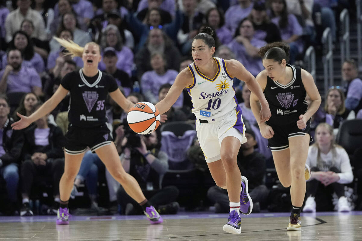 Los Angeles Sparks guard Kelsey Plum during a WNBA basketball game against the Golden State Val ...