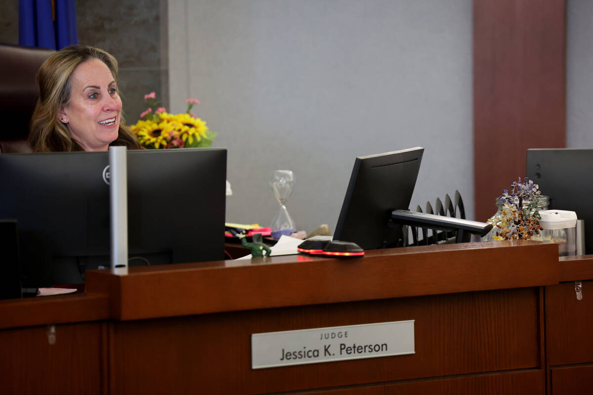 District Judge Jessica Peterson presides during a court hearing regarding the estate of the O.J ...