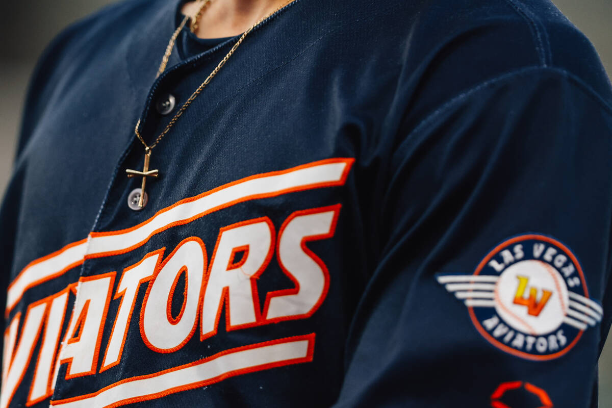 An Aviators uniform is seen during a baseball game between the Las Vegas Aviators and the Oklah ...