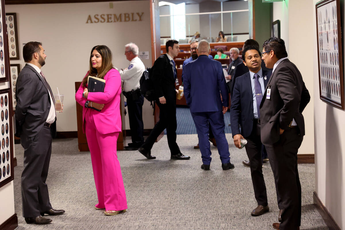 Assembly members and lobbyists talk before a floor session in the Legislative Building in Carso ...