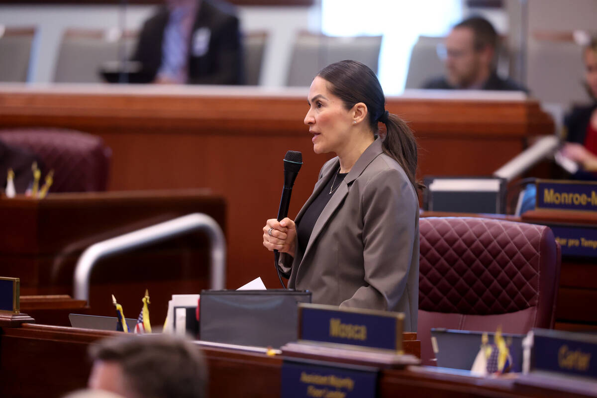 Assembly members Sandra Jauregui, D-Las Vegas, speaks during a floor session in the Legislative ...