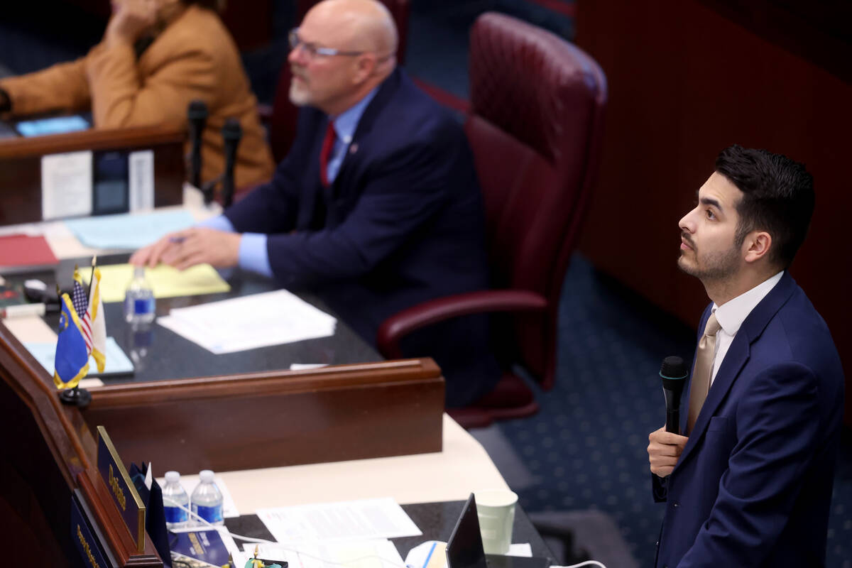 Sen. Fabian Doñate, D-Carson City, speaks during a floor session in the Legislative Buildi ...