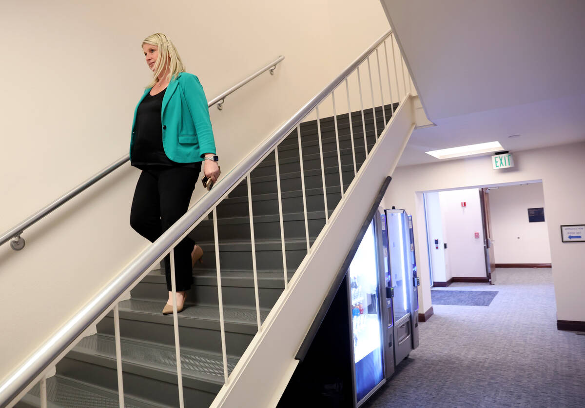Sen. Julie Pazina, D-Las Vegas, walks in the Legislative Building in Carson City Friday, May 30 ...