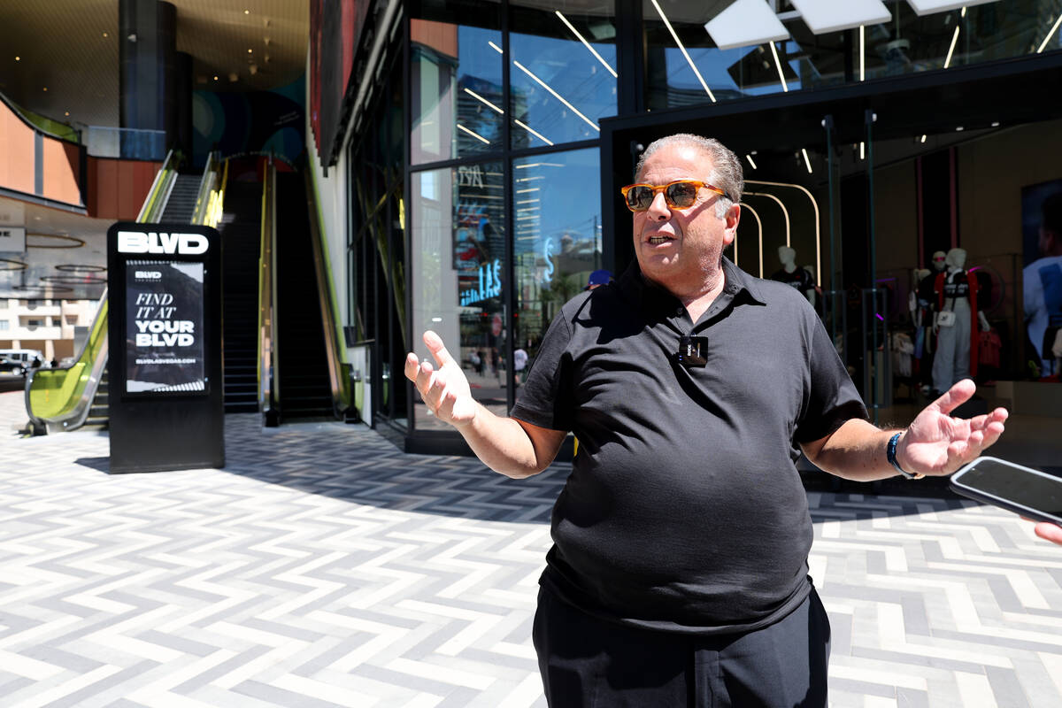 Developer Eli Gindi talks to a reporter at BLVD retail complex on the Strip in Las Vegas Monday ...