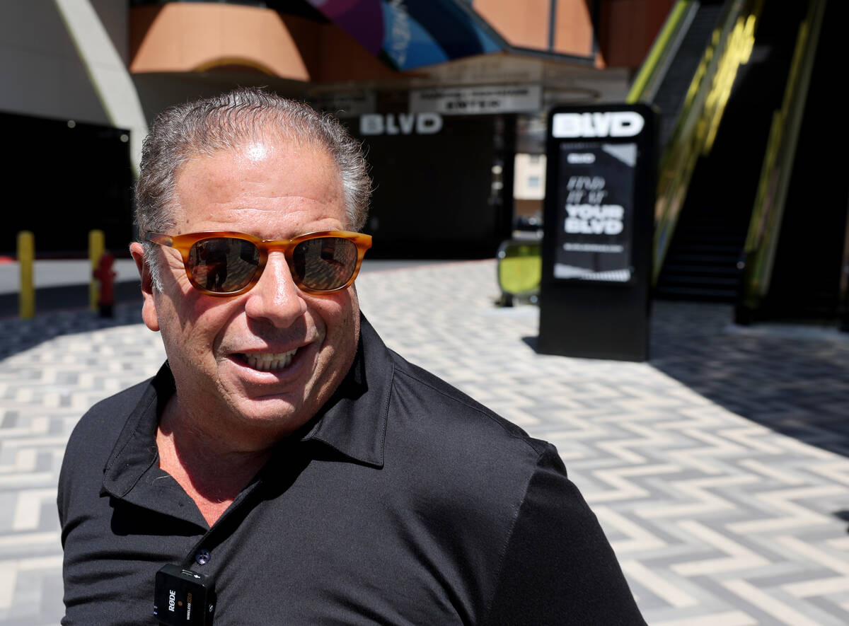 Developer Eli Gindi talks to a reporter at BLVD retail complex on the Strip in Las Vegas Monday ...