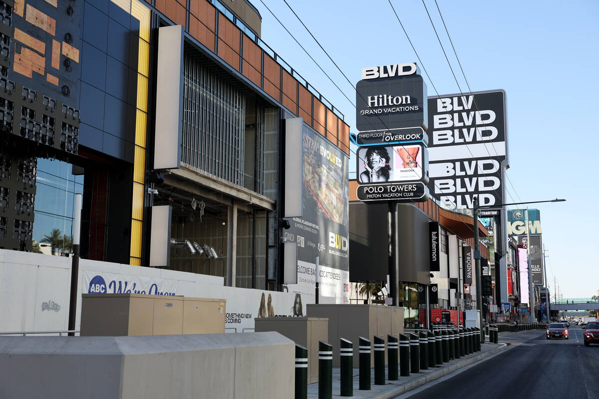 BLVD retail complex is seen on the Strip in Las Vegas Wednesday, May 21, 2025. (K.M. Cannon/Las ...