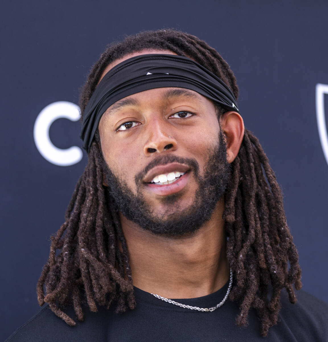 Raiders wide receiver Jakobi Meyers (16) speaks during OTA's at the Intermountain Health Perfor ...
