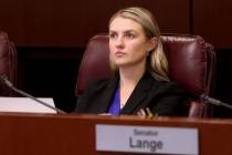 Sen. Melanie Scheible, D-Las Vegas, listens to testimony during a meeting of the Commerce and L ...
