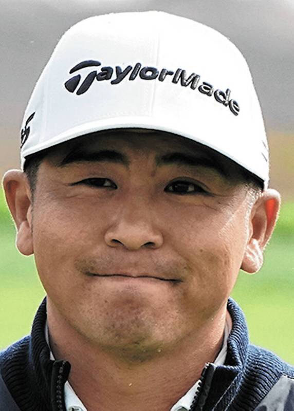 Kurt Kitayama waves after making a birdie putt on the eighth green of the Pebble Beach Golf Lin ...