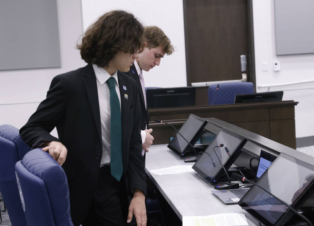 Meyer DeLee, left, and Ethan Cohen prepare to give testimony on a bill that defines "antis ...