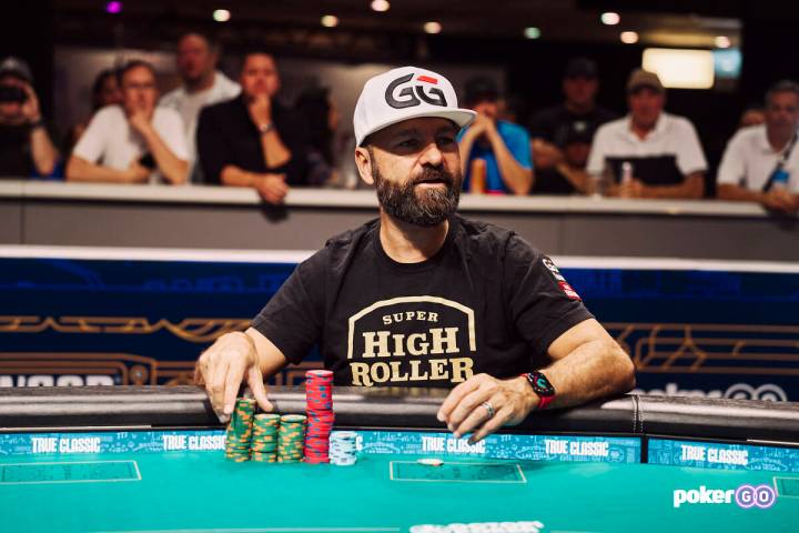 Daniel Negreanu plays at the final table of the $10,000 buy-in Omaha High-Low 8 or Better Champ ...
