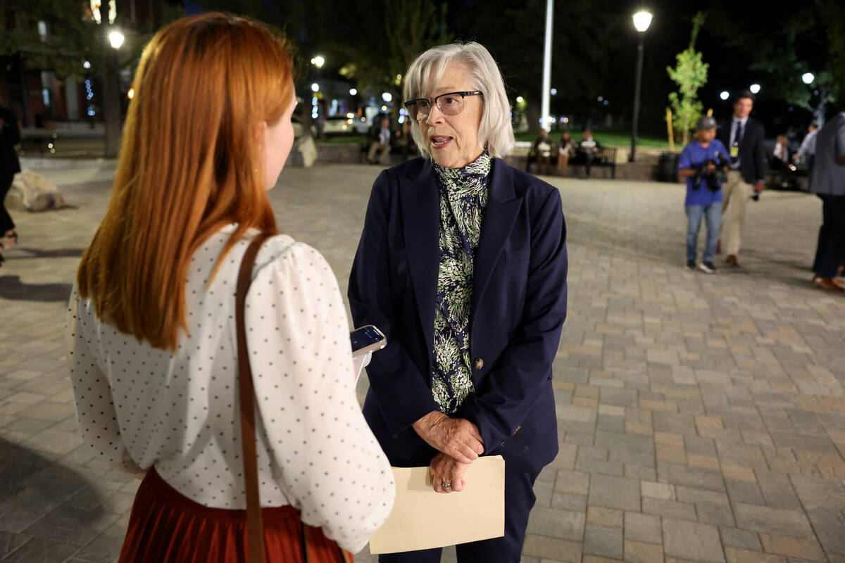 Sen. Roberta Lange, D-Las Vegas, right, talks to the Review-Journal after meeting with Gov. Joe ...