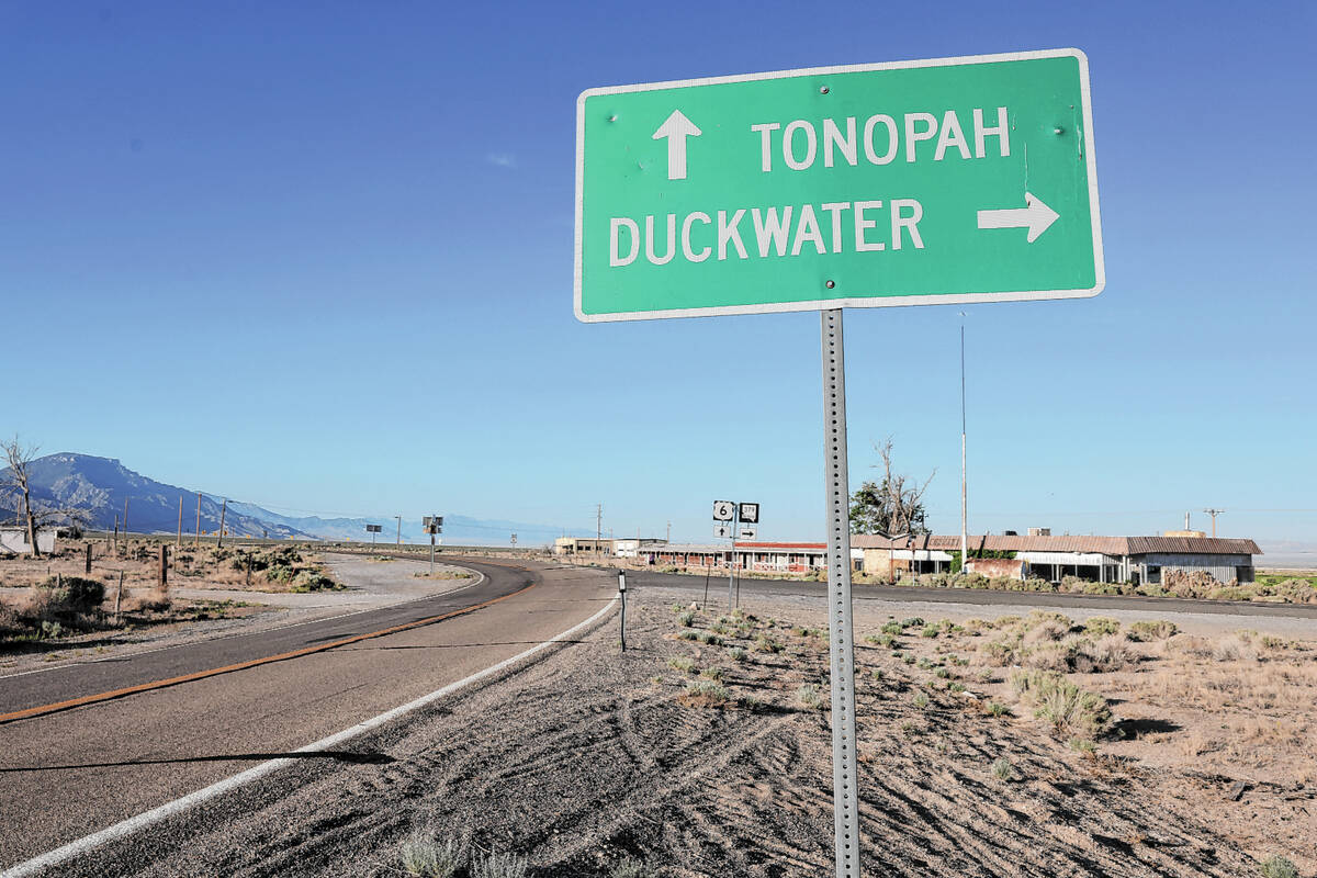 A road sign marking direction to Duckwater is seen at the intersection of U.S. Highways 6 and 3 ...