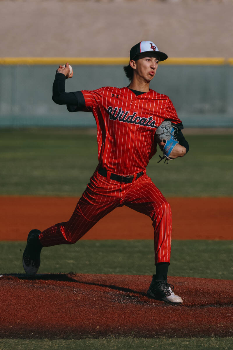Las Vegas pitcher Mickey Martinez (7) pitches against Centennial on Thursday, March 13, 2025 at ...