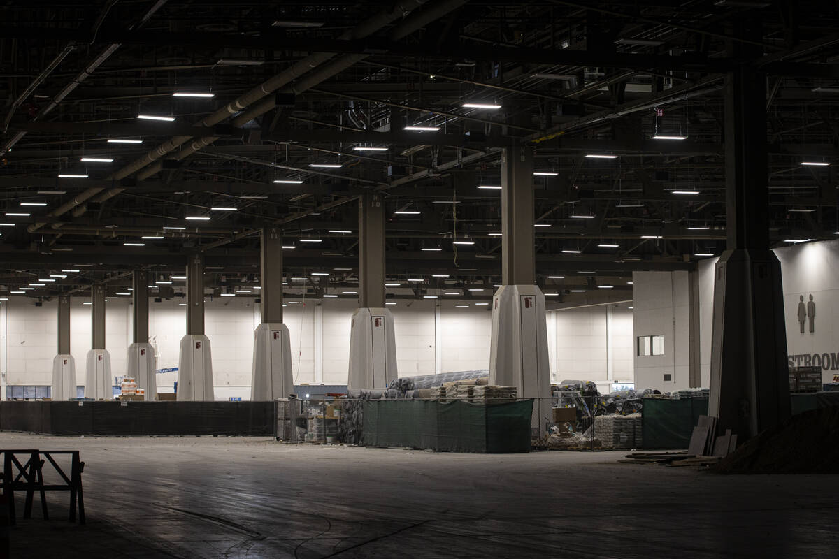 Renovation progress in the central hall is seen during a tour of the Las Vegas Convention Cente ...