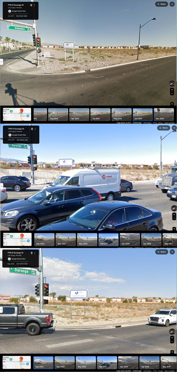 This is a compilation of Google Street View images over the years showing a CSN sign at the int ...