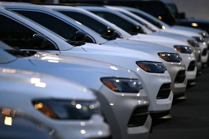 Cars are seen at a Las Vegas car dealership on Sahara Avenue, Wednesday, March 5, 2025. (Sam Mo ...
