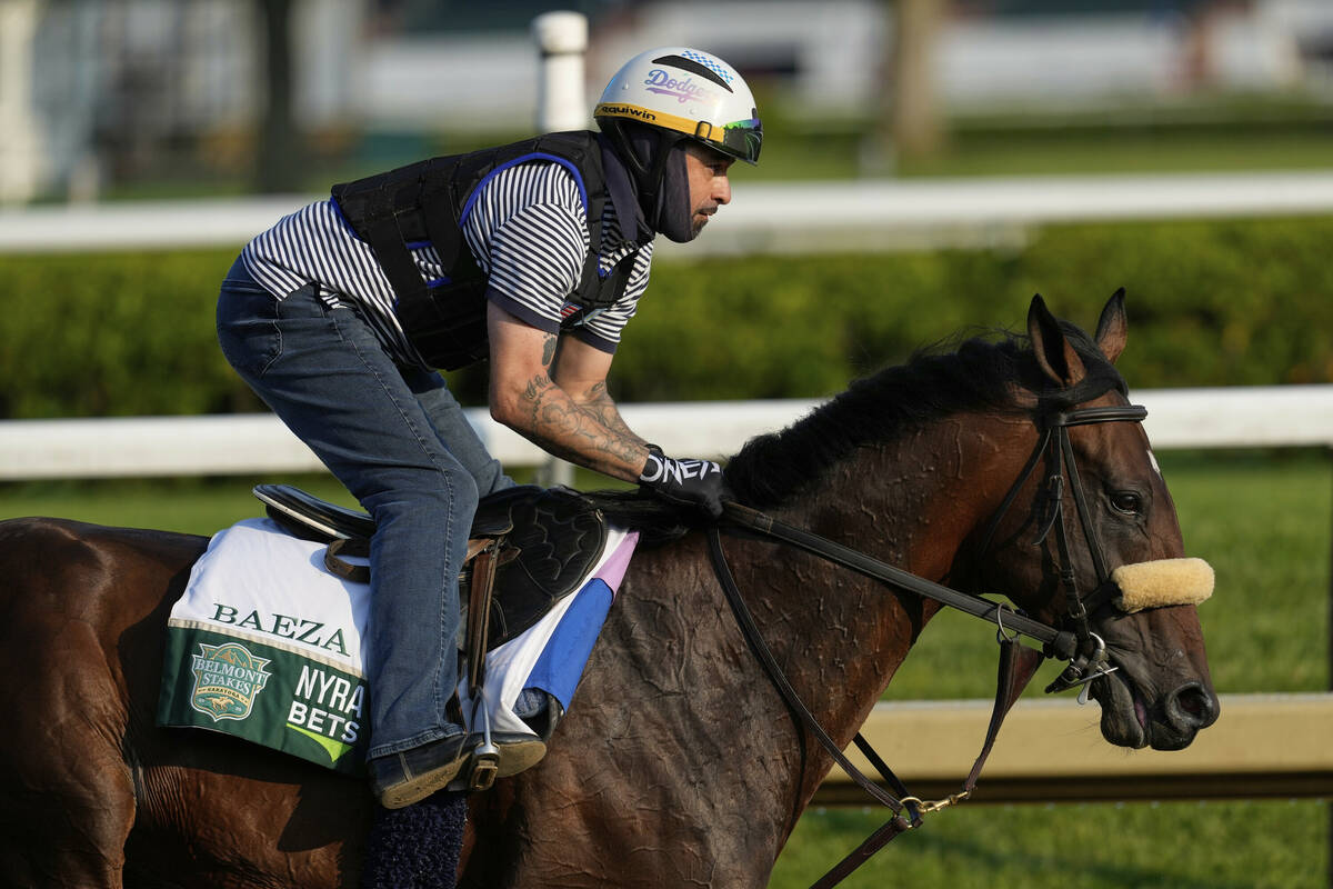 Baeza trains before the running of the Belmont Stakes horse race in Saratoga Springs, N.Y., Thu ...