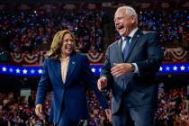 Democratic presidential candidate, U.S. Vice President Kamala Harris and Democratic vice presid ...