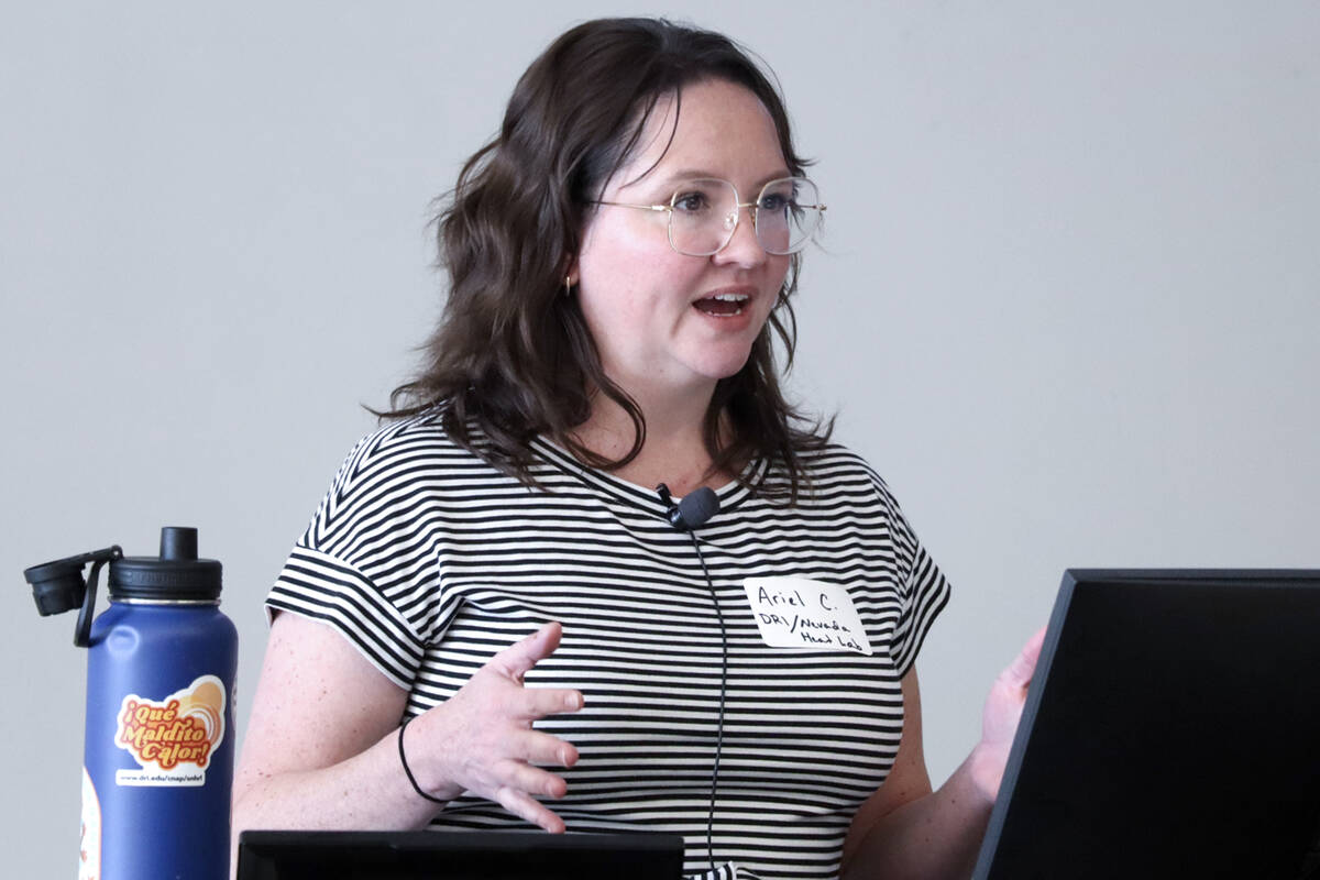 Nevada Heat Lab coordinator and Desert Research Institute scientist Ariel Choinard speaks at th ...