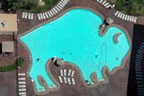 A buffalo-shaped swimming pool is seen at Buffalo Bill’s Resort and Casino June 2, 2025, in P ...