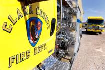 The Clark County Fire Department truck pictured on Thursday, May 2, 2024, in Las Vegas. (Bizuay ...