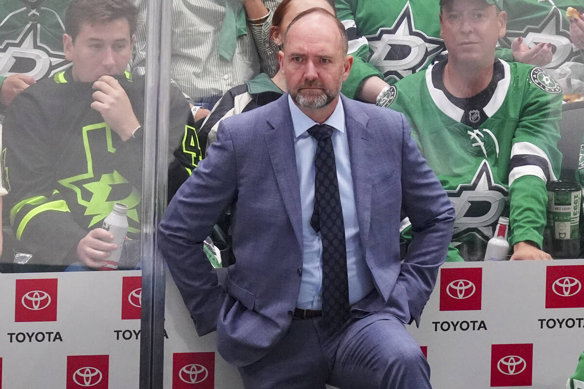 Dallas Stars head coach Peter DeBoer looks on during the third period in Game 2 of the Western ...